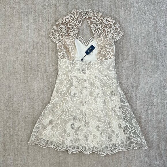 NWT Marchesa Notte Metallic Cap Sleeve Lace Mini Dress 6 - Picture 4 of 9